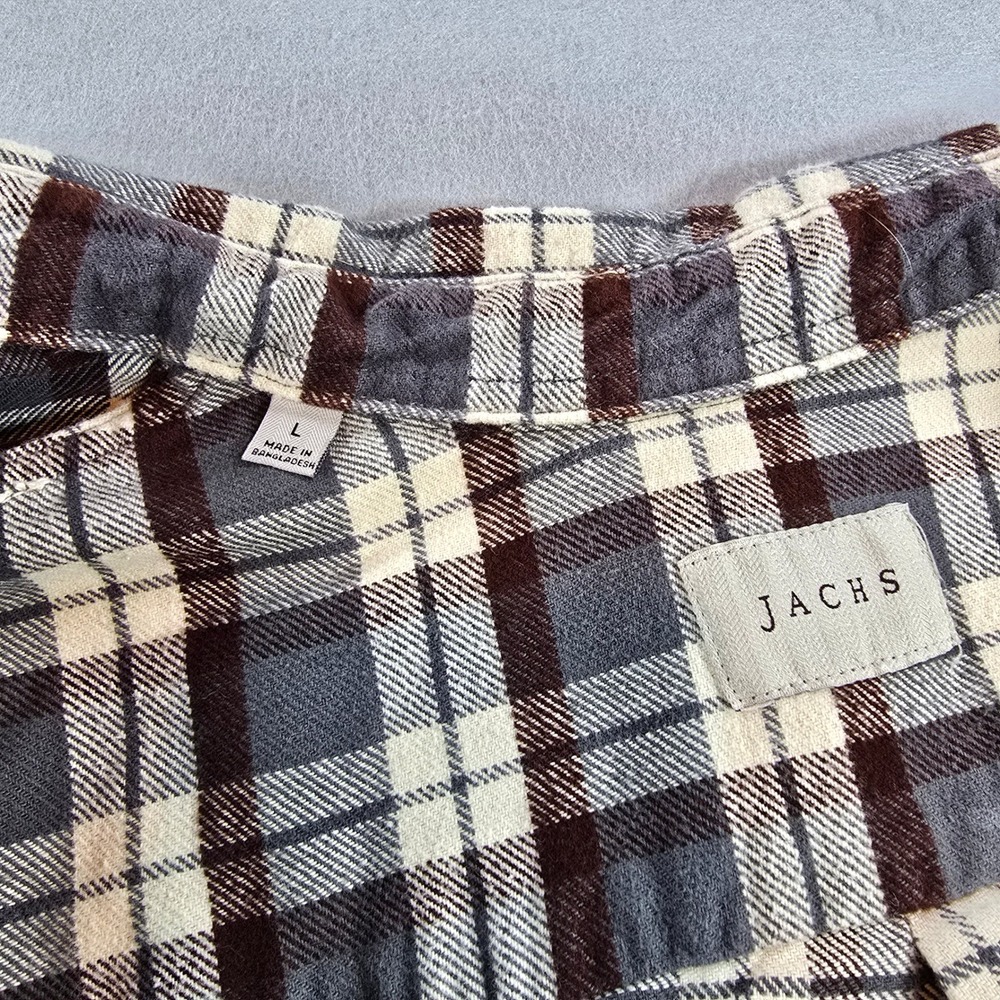 Jachs NY Mens Large Flannel Shirt Plaid Long Sleeve Button Down Grey Brown L - Picture 7 of 8